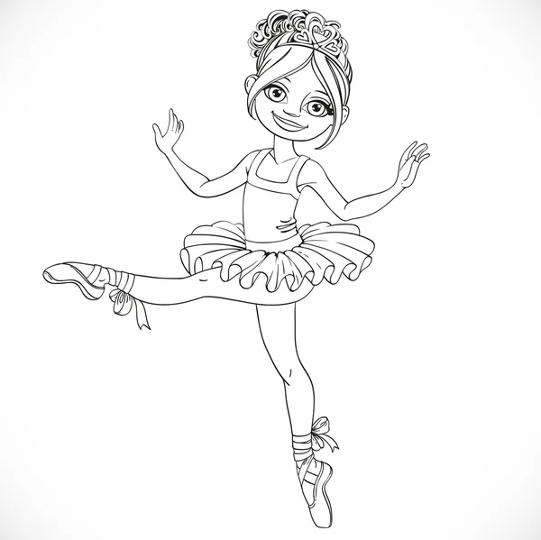 Beautiful ballerina girl in tutu outlined isolated on a white ba — Stock Vector