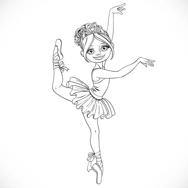 Милая девочка балерины, танцующая в пачке, обрисовала в общих чертах изолированный на белом — стоковый вектор