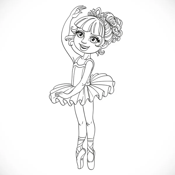 Linda chica bonita en tutu baile descrito aislada en un blanco ba — Vector de stock