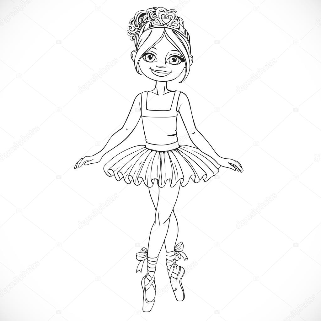 Pretty ballerina girl dancing in ballet tutu outlined isolated o