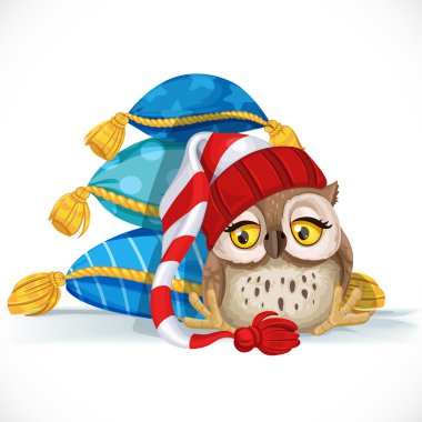 Bir kap içinde şirin owlet yastıklar yığını oturur ve sle için istiyor