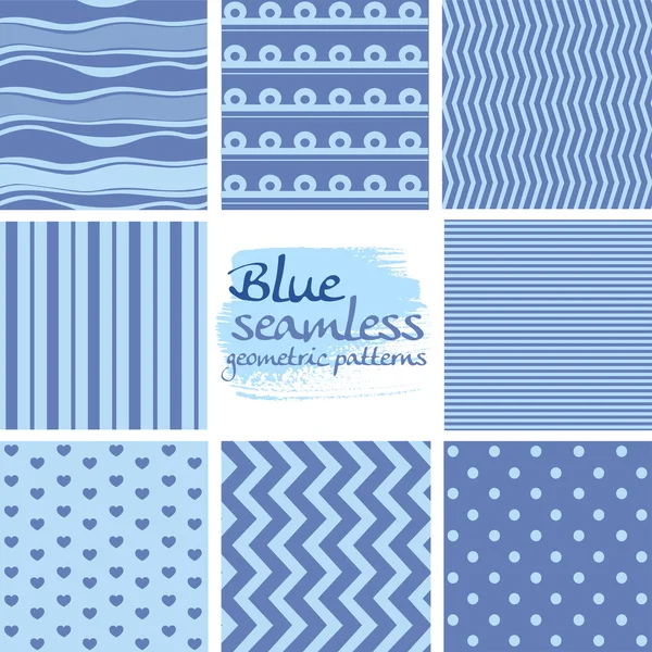 Set of blue seamless geometric patterns on white 2 — Stock Vector