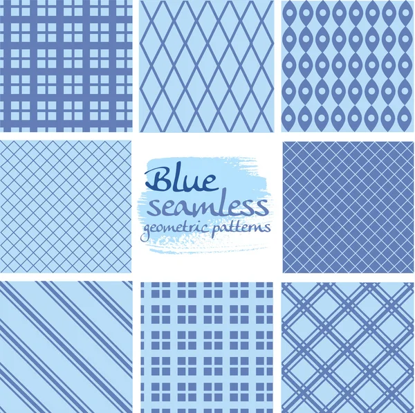 Set di motivi geometrici blu senza cuciture su bianco 6 — Vettoriale Stock