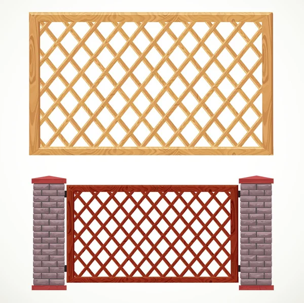 Fából készült kerítés deszka egymást keresztező és a post-ból tégla — Stock Vector