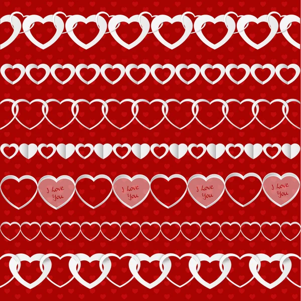 Bílý bezešvými papírové girlandy ze srdce na červené bezproblémové pa — Stockový vektor