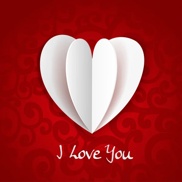 San Valentino banner con il cuore applicazione volume di carta su astratto — Vettoriale Stock
