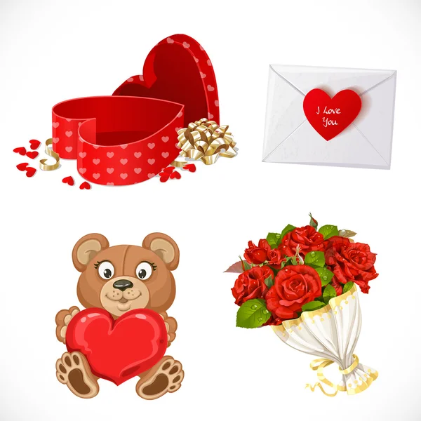 Iconos conjunto de San Valentín regalos aislado sobre fondo blanco — Vector de stock