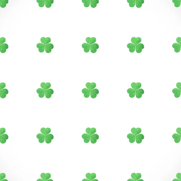 Seamless pattern of green watercolor shamrocks clover on St. Pat — Stock Vector