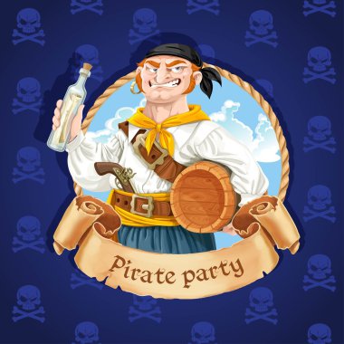 Şirin Lostromo bir varil ile. Korsan Partisi için Banner