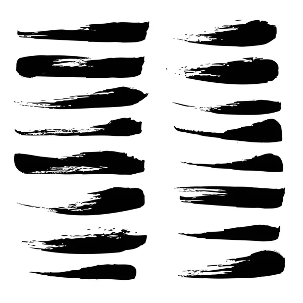 A large set of broad strokes texture in black ink on white paper — Stock Vector