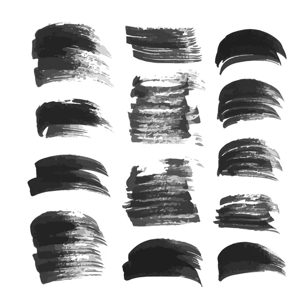 Big set brush strokes drawn in ink on white paper 2 — Stock Vector