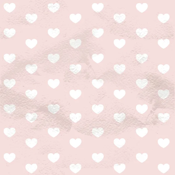 ピンクのシームレスなビンテージ パターン グランジ紙の上の心の — ストックベクタ
