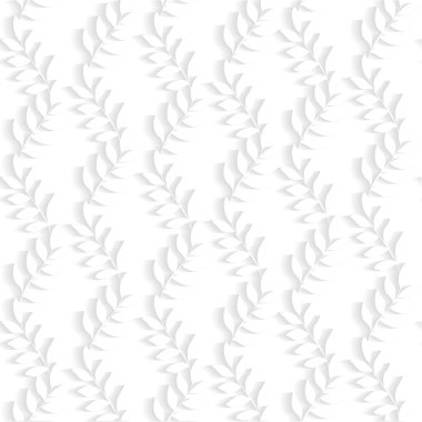 Kesilmiş kağıt ince dallarla yapraklarla uygulamalı beyaz seamless modeli