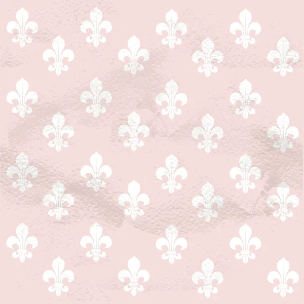 Pink seamless grungy vintage pattern from white Fleur-de-lys — Stock Vector
