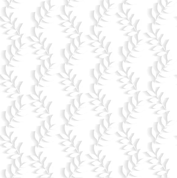 Applicative white seamless pattern of cut paper twigs with leaves — Stock Vector