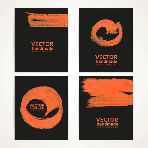 Rezumat negru și portocaliu perie textura desen banner set — Vector de stoc