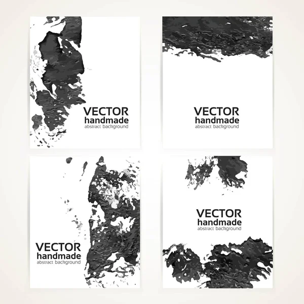 Abstract black and white brush texture handdrawing and prints  banner set 3 — Stock Vector