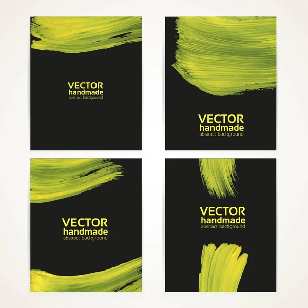 Set de banners de handdrawing textura abstracto pincel negro y amarillo — Archivo Imágenes Vectoriales