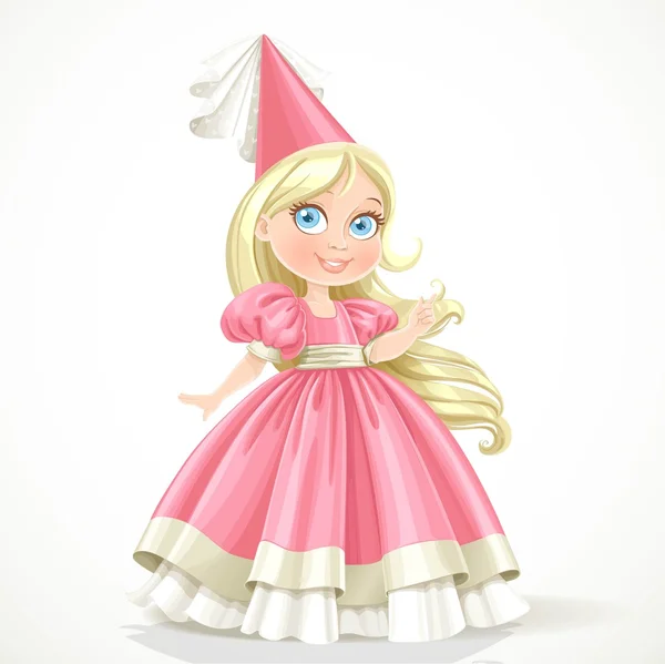 Petite princesse dans une robe rose avec des longs cheveux blonds isolée sur — Image vectorielle