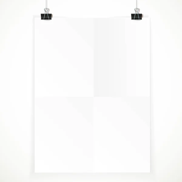 Vitt papper hänger på två pärmar isolerad på en vit bak — Stock vektor