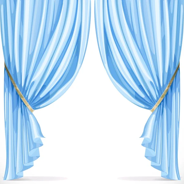 Blue curtain collected in folds ribbon isolated on a white backg - Stok Vektor