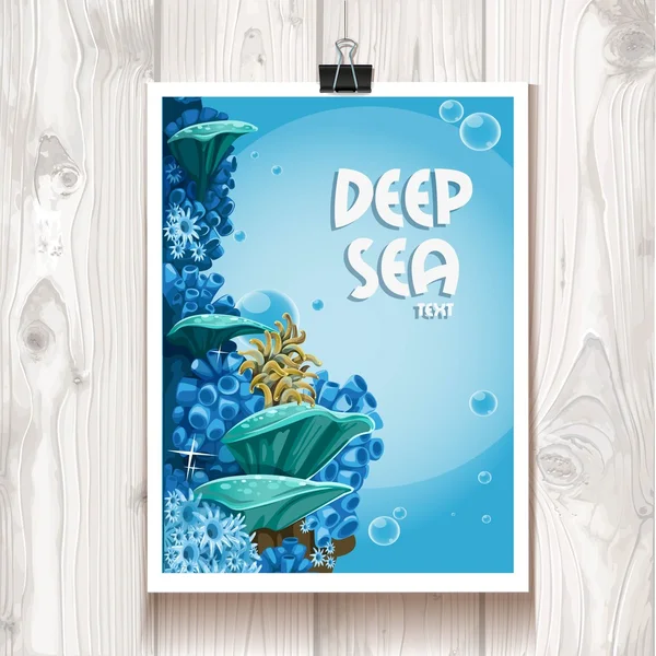 Cartel con las anémonas de mar profundas en el encuadernador en el fondo — Vector de stock