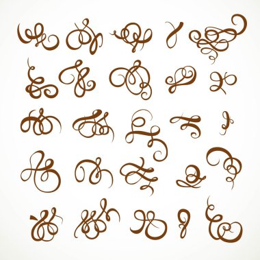 Big set calligraphic symmetrical and asymmetrical elements for design on a white background