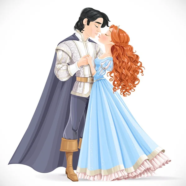 Romantic scene of a fabulous brunette prince and princess kiss i — ストックベクタ