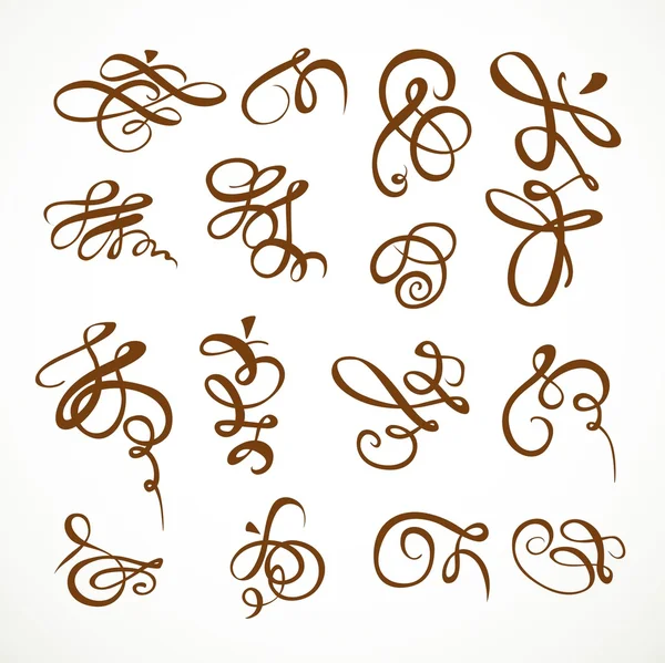 Set of calligraphic flourishes asymmetrical on a white backgroun — Stock Vector