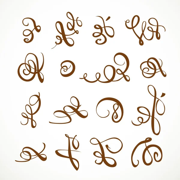 Ensemble de floraisons calligraphiques asymétriques sur un fond blanc — Image vectorielle