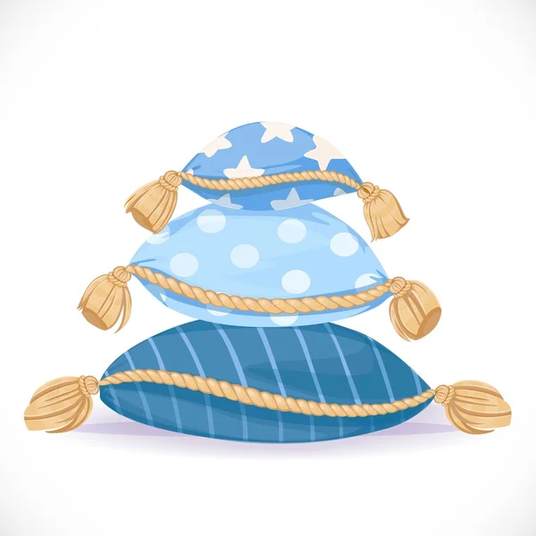 Pile of blue pillows with tassels isolated on a white background — Vector de stock