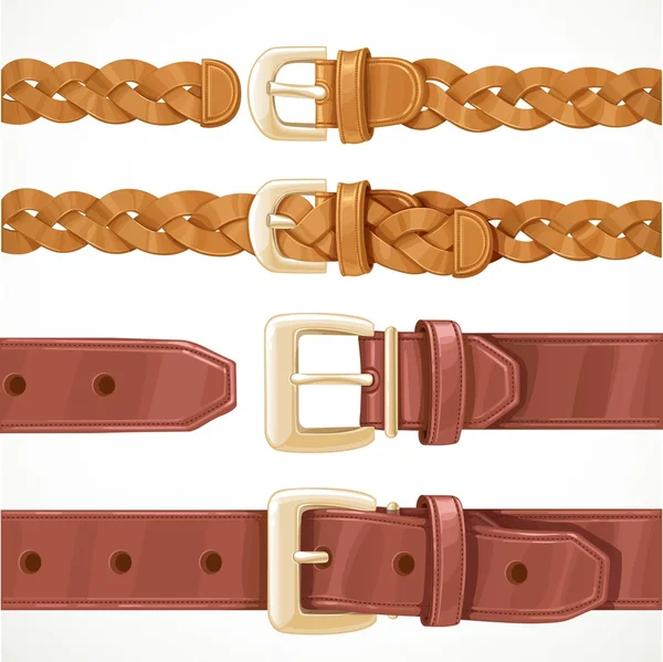 Cinturones de cuero con hebillas variantes abotonados y desabrochada isol — Archivo Imágenes Vectoriales