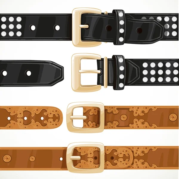 Cinturones de cuero con remaches y bordado abotonado y desabrochó — Archivo Imágenes Vectoriales