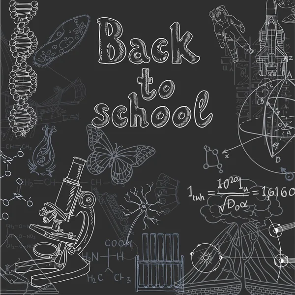 Retour à l'école doodles sur un tableau noir — Image vectorielle
