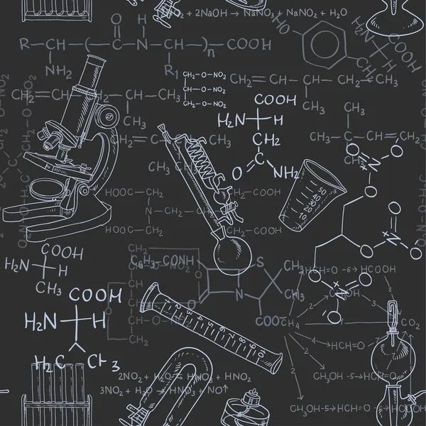 Naadloze patroon van de formules in de chemicaliën en apparatuur — Stockvector