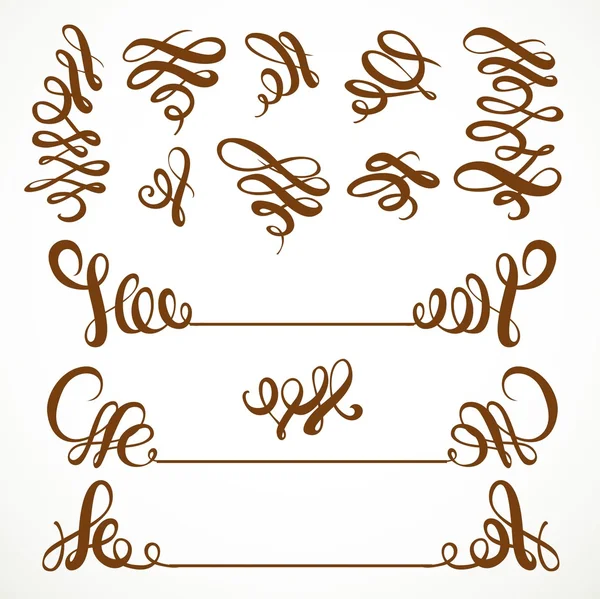 Conjunto de elementos caligráficos vintage rizos aislados en una espalda blanca — Vector de stock