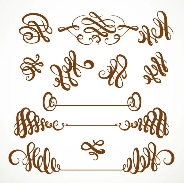 Calligraphic vintage elegant curls elements set 1 isolated on a — Stock Vector