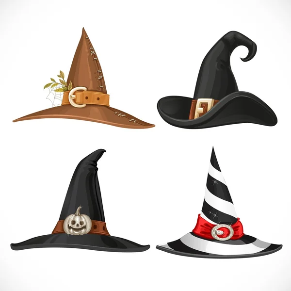 Chapéu de bruxa com cintas e fivelas isoladas no fundo branco — Vetor de Stock