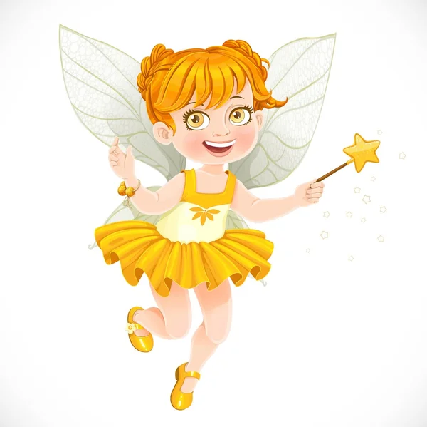 Cute little autumn fairy girl with a Magic wand isolated on a wh — Stock Vector