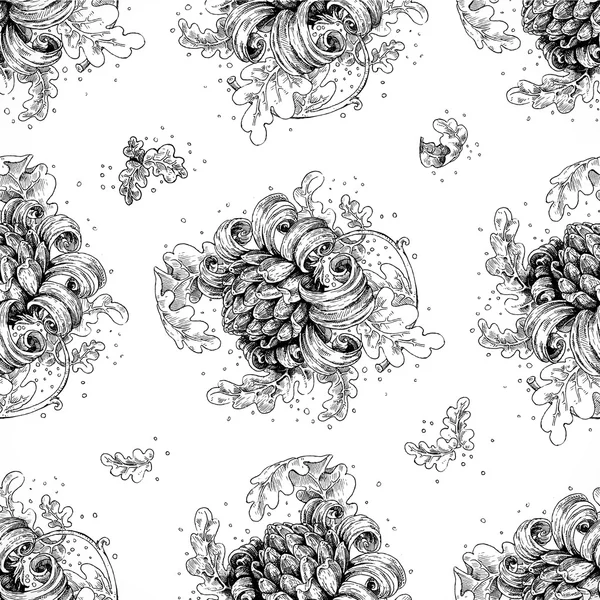 Seamless pattern from black and white drawing fantasy flower — Stock Vector