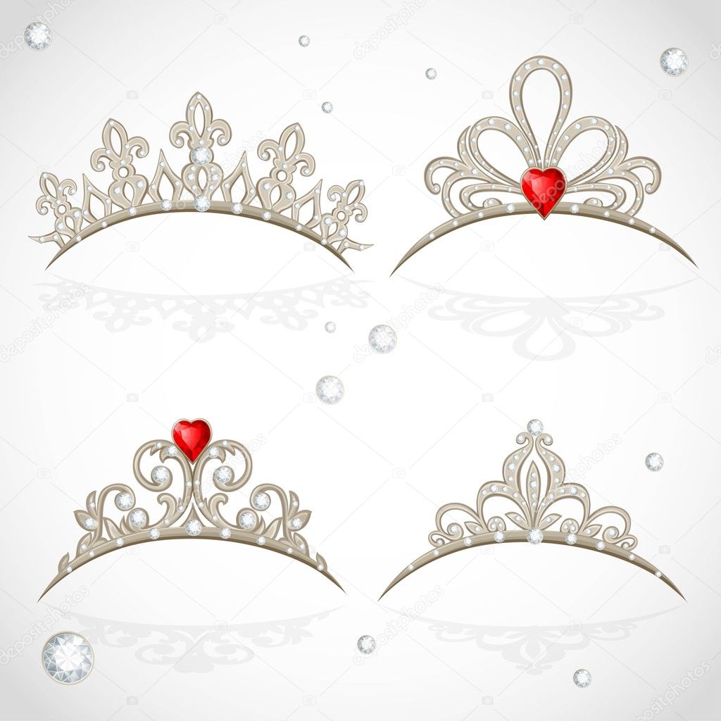 Set openwork jewelry tiaras with diamonds and faceted red stones