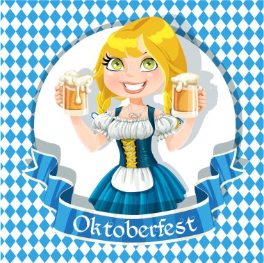 Bir bardak bira Oktoberfest b kutlama ile sarışın kız