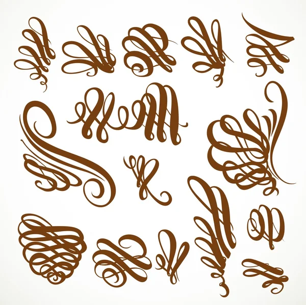 Calligraphic vintage rounded curls elements set isolated on a wh — Stock Vector