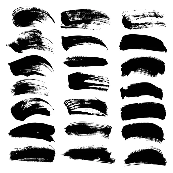 Big set of textured dry brush strokes of black paint — Stock Vector