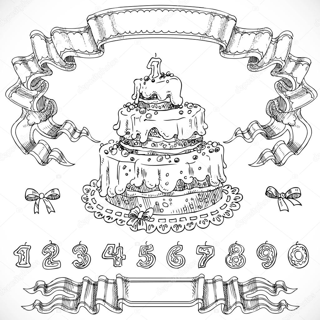 Vector Birthday Cake Drawing - Stock Image - Everypixel