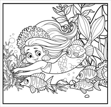 Su altı dünyası basit kare arkaplan taşları ve algler beyaz bir renge boyamak için doğrusal çizim 