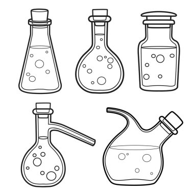 Boyama sayfası için kimyasal ekipman cam matara ana hatları ayarlandı