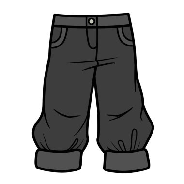 Beyaz arka planda erkek için yuvarlak bacaklı siyah pantolon.