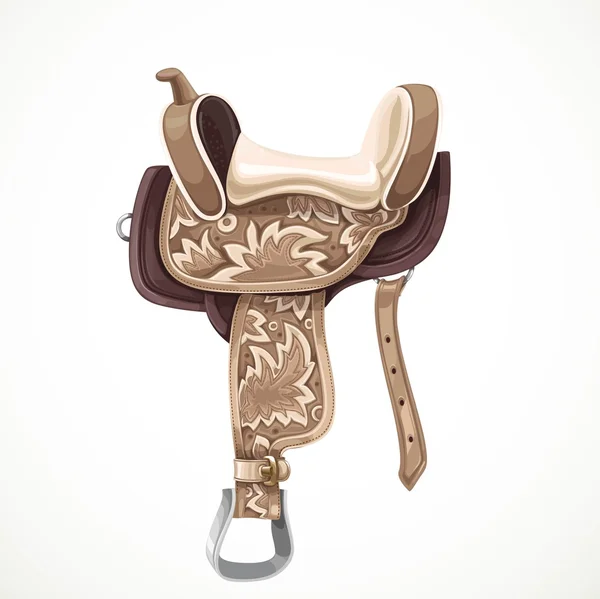 Białe i brązowe siodło z ornamentami i haftu dla equestr — Wektor stockowy