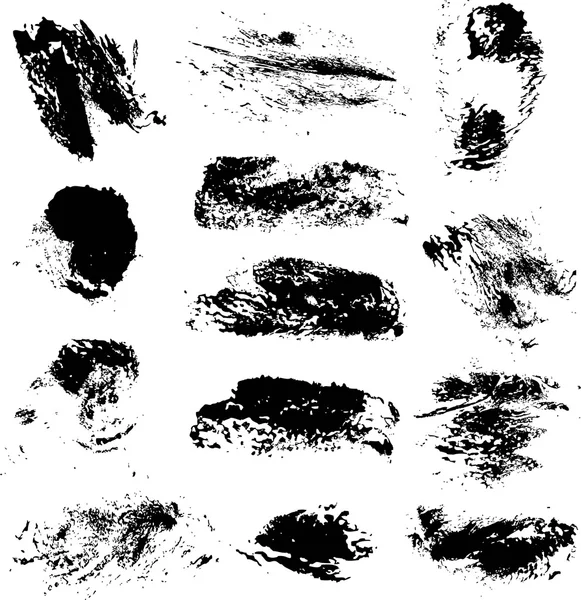 Set of vector rough imprints smears black paint on a white backg — Stockvector